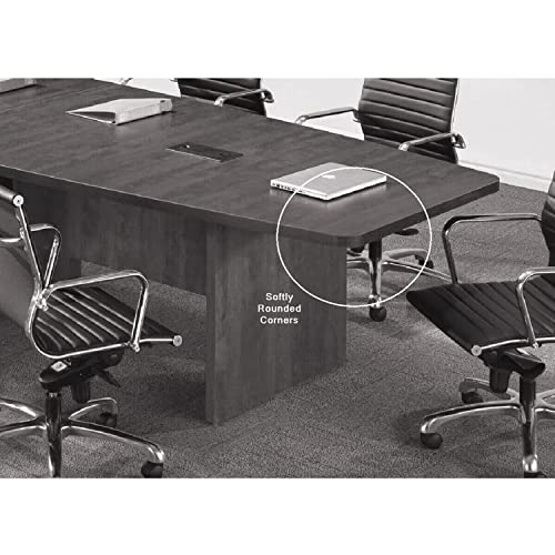 Saranya 18 Shop New Modern 12 FT Gray Finish Executive Boat Shaped Conference Table Hide Wires Inside Metal Legs Grommets Racetrack Boardroom Meeting Room Desk Office Wood White 2 Power Data  - WoodArtSupply