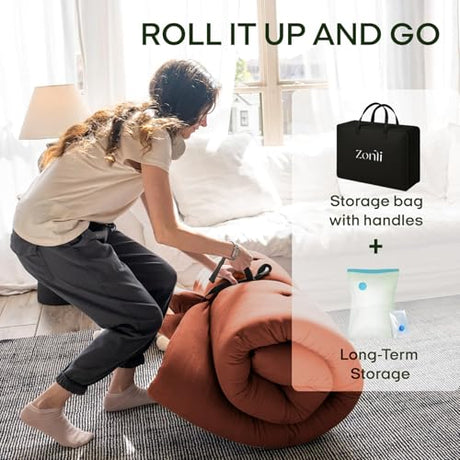 ZonLi Japanese Floor Futon Mattress Twin Size 75"x 39", 100% Cotton Cover 2.5'' Thicken Tatami Mattress, Foldable Sleeping Pad, Portable Dormitory Tatami Mat, Roll Up Floor Lounger Bed for Adult ZonLi