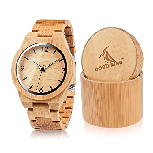 BOBO BIRD D27 Men's Bamboo Wooden Watch Numeral Scale Large Face Quartz Watch Lightweight Casual Sports Watches with Luminous Night Silver Pointer Gift Box BOBO BIRD