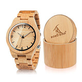 BOBO BIRD D27 Men's Bamboo Wooden Watch Numeral Scale Large Face Quartz Watch Lightweight Casual Sports Watches with Luminous Night Silver Pointer Gift Box BOBO BIRD