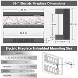 Mexhom 3 Sided Glass Built-in 36" Electric Fireplace - Multi-Color Flames, Heater, DIY Crystal & Log Set, Smart App & Remote Control Mexhom