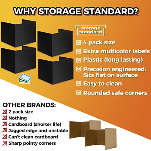 4-Pack Desk Dividers for Students - Durable & Waterproof Plastic Study Carrel Divider, Classroom Folders Teacher Supplies, Easy-to-Clean Plastic Privacy Shield Folder Boards for Student Desks, Black Storage Standard