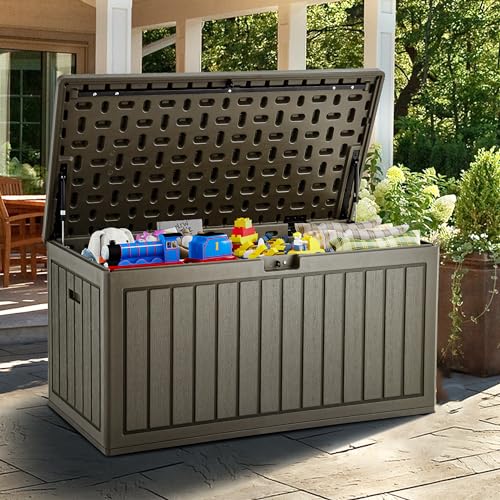 YITAHOME 90 Gallon Large Deck Box, Double-Wall Resin Outdoor Storage Boxes, Deck Storage for Patio Furniture, Cushions, Pool Float, Garden Tools, YITAHOME