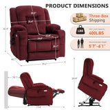 EONIX Lay Flat Power Lift Recliner Chair with Heat and Massage, Dual Motor Electric Lift Chair for Elderly for Postoperative Recovery, 400lbs Heavy Duty, Cup Holders, Lumbar Pillow, Burgundy