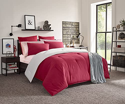 Nautica - Queen Sheets, Cotton Percale Bedding Set, Casual Home Decor (Coleridge Stripe Red, Queen) Nautica