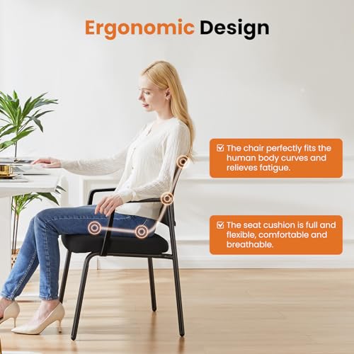 Sweetcrispy Mesh Back Stacking Arm Chairs 4 Pack, Upholstered Fabric Stack Chairs, Sturdy Metal, Easy to Use and Store, Outdoor and Indoor, for Home, Office, Party, Comfy，Black Sweetcrispy