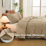 Simple&Opulence Linen Muslin Duvet Cover Set California King, 3Pcs Camel Linen Cotton 3-Layer Gauze Minimalist Comforter Cover 104”x98”, Ultra Soft Breathable Seersucker Bedding Set with 2 Pillowcases Simple&Opulence