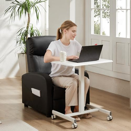 Sweetcrispy Small Mobile Standing Desk, Rolling Laptop Computer Carts, Portable Laptop Desk with Wheels, Adjustable Height Table for Home Office, White Sweetcrispy
