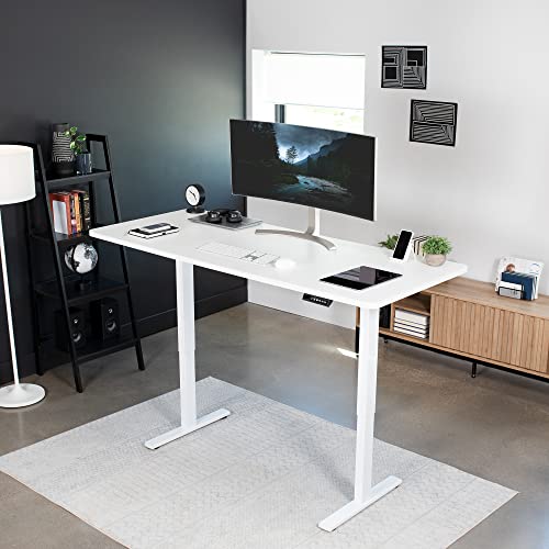 VIVO Electric Height Adjustable 71 x 30 inch Memory Stand Up Desk, White Table Top, White Frame, Standing Workstation with Preset Controller, 1B Series, DESK-KIT-1W7W VIVO