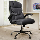 Executive Office Chair with Flip-up Armrests,Ergonomic Computer Desk Chairs,Mid-Tall Back Leather Office Chair 400 Lbs,Lumbar Support Swivel PC Chair with Rocking Function Box DesignLab
