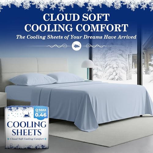 SLEEPHORIA Cooling Sheets - BreezeWeave 3 PC Twin Size Cooling Bed Sheets for Hot Sleepers & Deep, Cool Rest - Cloud Soft, Silky Smooth, 16 in Deep Pocket, Ultra Durable (Light Blue) SLEEPHORIA