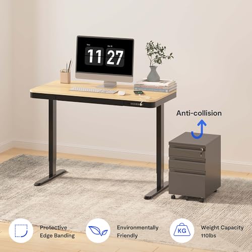 FLEXISPOT Comhar Electric Standing Desk with Drawer Desktop & Adjustable Frame w/USB Charge Ports (Bamboo-Look Laminate/Black, Wood) FLEXISPOT