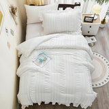 WONGS BEDDING White Comforter Set Twin, 3 Pieces Ruffle Shabby Chic Comforter for Dorm Room Essentials for Twin Bed, Soft Seersucker Bedding Set with 1 Ruffle Comforter, 2 Tufted Pillowcases 86"×68" WONGS BEDDING