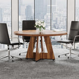 Tribesigns 47-Inch Round Conference Table for 4-6 People, Wooden Meeting Room Table with Thicken Tabletop and Wood Base, Modern Meeting Training Desk for Conference Room Seminar Room (Walnut) Tribesigns