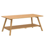 Nnewvante Coffee Table Foldable Bamboo Mid Century Desk TV Stand with Open Storage Shelf Center Table for Living Room Furniture RV No Assembly Nnewvante