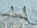 Grand Linen 3 Piece Oversized Lightweight All-Season Paisley Design Quilt Set, King Size, 115” Wide x 95” Long, Soft Microfiber Bedspread with 2 Shams, Blue, Grey and Brown Colors, Reversible Coverlet Grand Linen