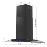 JOEAONZ 36 inch Island Range Hood 700CFM Black Painted Stainless Steel, Gesture & Touch Control Panel Ceiling Mount Kitchen Vent Hood Ducted/Ductless Convertible Extractor, Exhaust Fan 4 LED Lights JOEAONZ