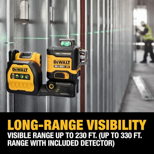 DEWALT 12V/20V MAX XR Line Laser, High Precision 3 X 360, Green, Battery and Charger Included (DCLE34033D1) DEWALT