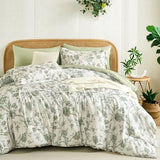 Luxudecor Floral King Comforter Set 7 Pieces Bed in a Bag, Sage Green Flower with Bird Bedding Set, Soft Reversible Comforter with Sheet Set 104"x90" Luxudecor