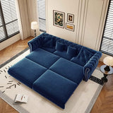 Tabaray 89'' Pull Out Sofa Bed King, Chesterfield Velvet Sleeper Sofa, Convertible L-Shaped Futon Couch, Tufted Back, 4 Pillows, Ottoman, Deep Seat Loveseat Couches for Living Room, Apartment, Blue Tabaray