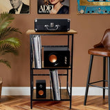 FiloxeniaOasis Record Player Stand with 4 Adjustable Dividers, Vinyl Record Storage Holds 200 LPs, 3 Layer End Table, Multi-Functional Record Player Table for Home, Rustic Brown FiloxeniaOasis