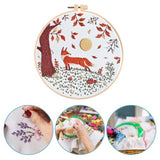 FRANDEK Fox Scenery Embroidery Kit for Beginners Adults, Complete Starter Cross Stitch Set with Printed Pattern, Cotton Threads, Bamboo Hoop, Needles, DIY Needlework Craft Gift for Mom Grandma