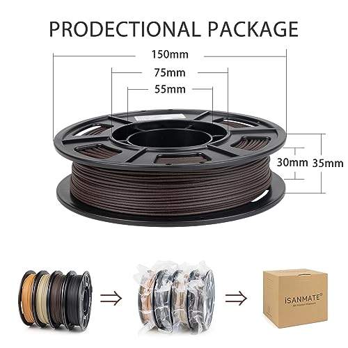 iSANMATE 3D Printer Filament Bundle, Pla Filament Wood Filament, White Pine Wood, Sandal Wood, Yellow pear Wood and Ebony Wood Filament 1.75mm, 250g X 4 Pack,(20% Wood Powder+80% PLA+) iSANMATE