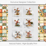 Patchwork Fabric Panel with Windmill Designs – 100% Cotton Satin, 6 Printed Panels 10”×10” + Patchwork Sheet 29.5”×19.7”, Single Continuous Cloth for Quilting & Sewing Fabricstown