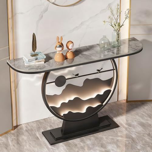 Modern Console Tables for Entryway with Metal Base/LED Light Entryway Table, Console Table Half Moon Hallway Table for Living Room, Hallway, Foyer, Entrance(Black C,120x30x80cm) Diodceraic