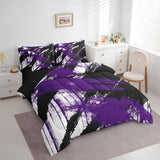 jejeloiu Abstract Art Comforter Set with Sheets Kids King Size 7 Pieces Modern Geometric Bedding Set for Boys Girls Teens White Black Purple Bed in a Bag Room Decor jejeloiu