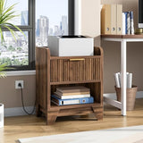HOOBRO Fluted Nightstand with Charging Station, End Table with Hidden Drawer, Modern Bedside Table, Wooden Night Stand for Bedroom, Study, Dark Walnut WL351UBZ01 HOOBRO