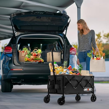 OVERMONT Collapsible Foldable Wagon Cart - 220lbs Extended Heavy Duty Folding Utility Wagons with Wheels - 100L Lightweight Garden Grocery Cart for Shopping, Grocery,Sports,Garden - WoodArtSupply