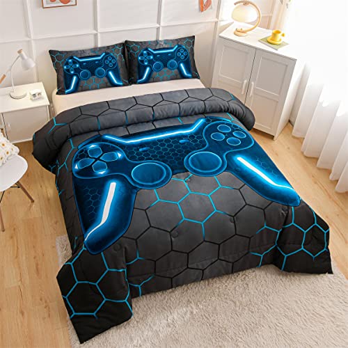 NTBED Game Console Comforter Set for Boys Girls Kids 3D Gaming Lightweight Microfiber Gamer Bedding Sets (Blue, Twin) NTBED