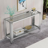 Goujxcy Modern Glass Console Table 55" Silver Entryway Table with Tempered Glass Top and Mirror Stainless Steel Legs,Luxury Rectangular Sofa Table for Living Room Hallway Corridor Table (Silver) Goujxcy
