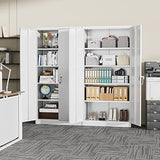 Crownland 72" Lockable Metal Storage Cabinet, Garage Storage Cabinets, High Office Cabinet with Adjustable Shelves for Garage, Home Office,Pantry, File(White) Crownland