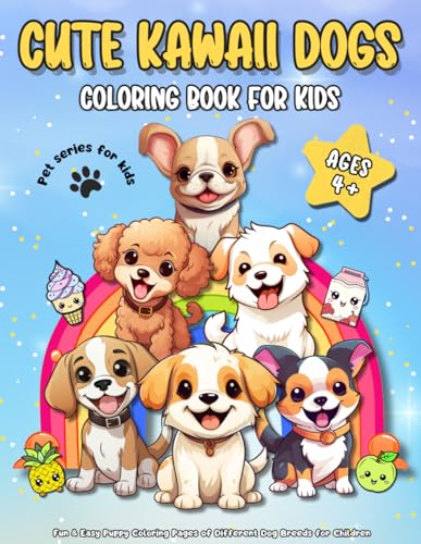 Cute Kawaii Dogs Coloring Book for Kids: Fun & Easy Puppy Coloring Pages of Different Dog Breeds for Children Ages 4+ | The Perfect Gift for Boys and ... and Kawaii Characters (Pet Series For Kids) WoodArtSupply