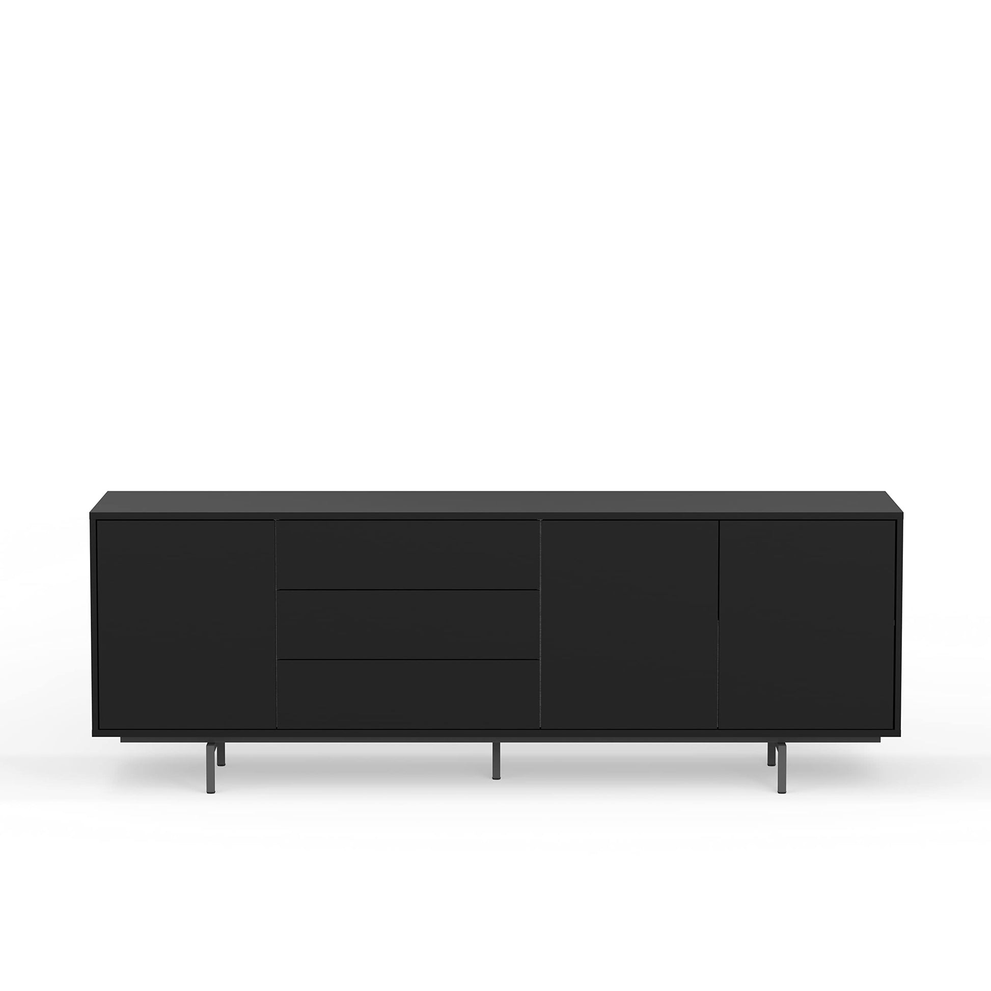 Glenwillow Home Atlas 78" x 28" Highboy Modern TV Stand Cabinet and Sideboard - Black Frame, Black Door/Drawers, Black Base - WoodArtSupply