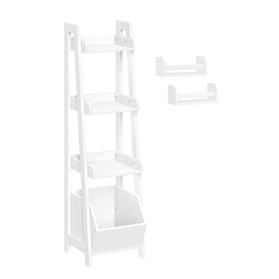 RiverRidge Amery 4-Tier 13 Inch Ladder Shelf Display Case Open Shelves & Storage Bin and 2 10” Floating Bookshelves - Organizer Furniture