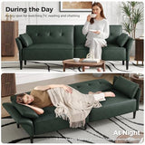 COPIAE 89” Futon Sofa Bed,Futon Couch Bed with 2 Square Pillows,Convertible Sleeper Sofa with Adjustable Backrest& Armrests, Modern Loveseat Sleeper for Living Room, Bedroom,Faux Leather Green COPIAE
