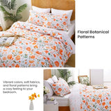Mooreeke Floral Duvet Cover Queen Size, 3 Piece Orange Flower Duvet Cover Set with Zipper Closure, Soft & Breathable Microfiber Botanical Patterns Bedding Set with 4 Corner Ties and 2 Pillow Shams Mooreeke