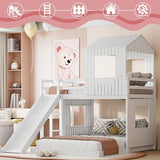 Harper & Bright Designs House Floor Bunk Beds with Slide, Wooden Twin Over Full Bunk Beds with Slide, Roof and Guard Rail for Kids, Teens, No Box Spring Needed (White, Twin Over Full Size) Harper & Bright Designs