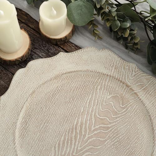 Efavormart 6 Pack | 13" Rustic White Wooden Textured Acrylic Charger Plates With Scalloped Rim Efavormart.com