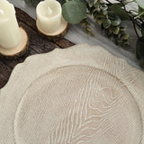 Efavormart 6 Pack | 13" Rustic White Wooden Textured Acrylic Charger Plates With Scalloped Rim Efavormart.com
