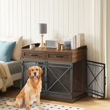 HOOBRO Heavy Duty Dog Crate Furniture, 39.4” Dog Kennel with Drawers, Wooden Dog Cage Indoor Side End Table for Medium Large Dogs, Triple Door Design, Walnut and Black WL106GW03 HOOBRO