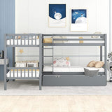 L-Shaped Quad Bunk Bed, Four Bunk Bed Twin Over Twin with Angle Ladder,Wooden Corner 4 Bed Bunk Bed Compatible with, Teens, Adults, No Box Spring Needed (Twin, Grey) ，Queen Bed TMAXX