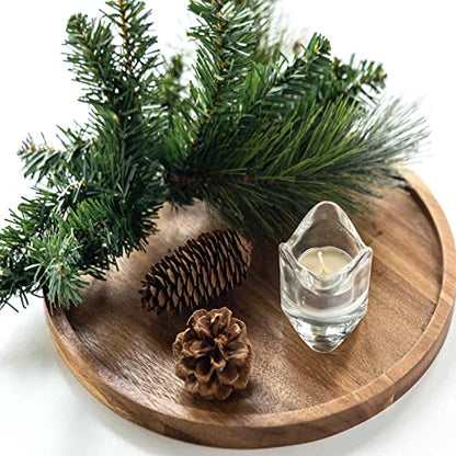 11.5 Inches Candle Holder Tray Home Decor, Round Wood Tray for Coffee Table, Small Wooden Serving Tray, Decorative Trays for Home Decor - WoodArtSupply