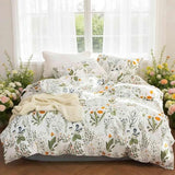 ETDIFFE Green Floral Queen Size Comforter Set, 3pc Flower Printed Soft Bedding Set, All Season Lightweight Botanical Pattern Bed Comforter, White ETDIFFE