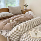 NSNLGSGC Twin Grid Gingham Duvet Cover Set Tan - Washed Soft Comforter Cover Set Brown Lightweight Bedding Set (2PCS, Twin) NSNLGSGC