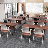 6PCS Modular Conference Table, Folding Conference Room Tables for Office, Mobile Large Foldable Seminar Training Meeting Tables with Wheels for Classroom, Office Computer Desk Walnut (L55.1in) IEDZBEQ