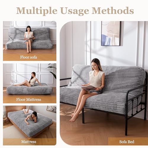 YOSHOOT 8 Inches Futon Mattress, Thick Futons Sofa Bed Couch, Floor Mattress for Adults, Shredded Foam Filling(Frame Not Included), Medium Firm, Full Size YOSHOOT